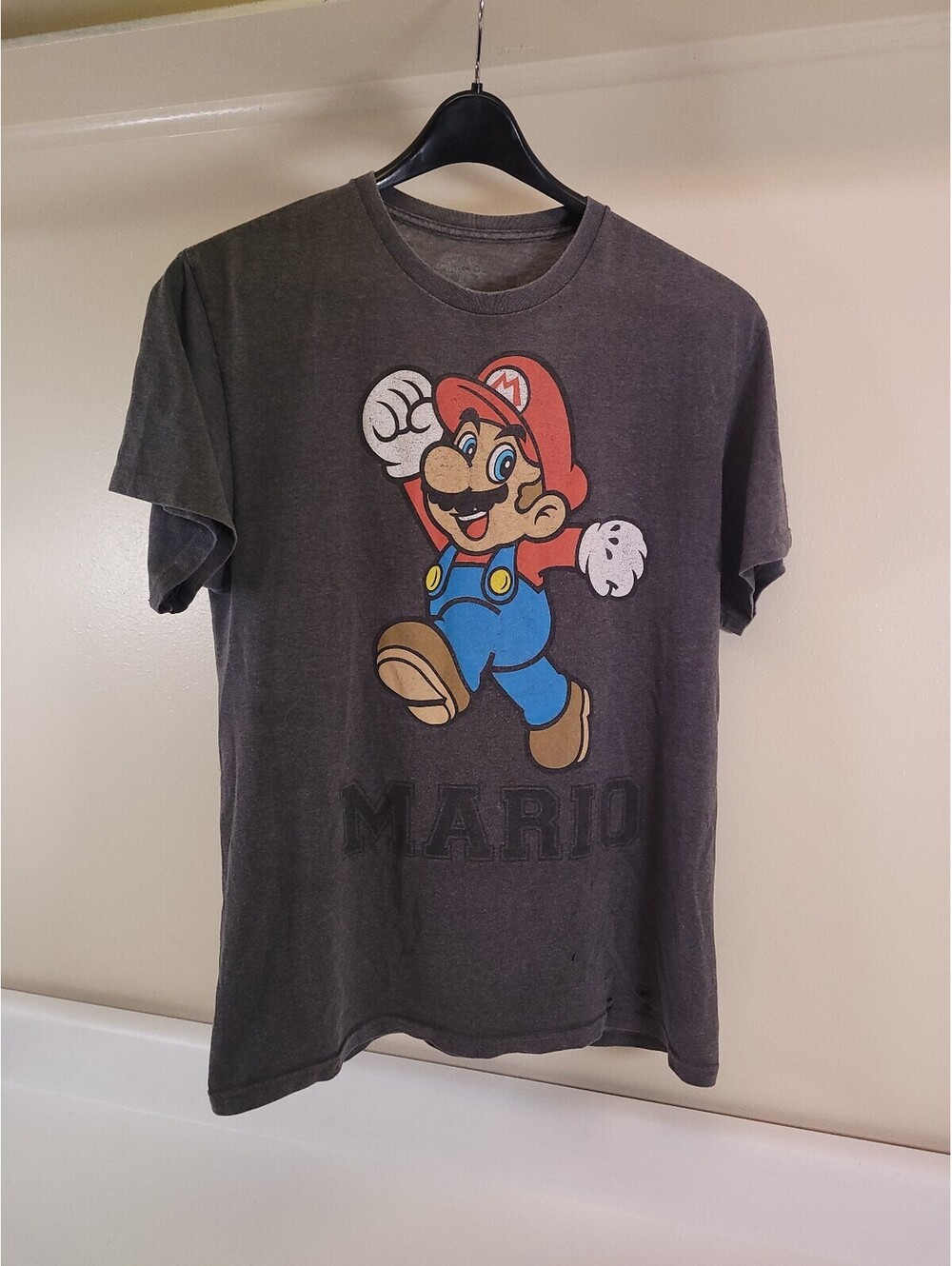 Mario t shirt mens large gray nintendo video game t shirt distressed